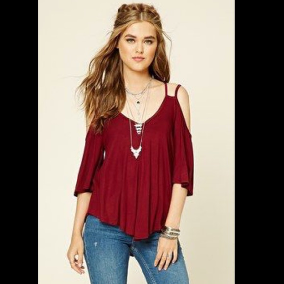 Forever 21 Tops - Forever 21 Open Shoulder Strappy Boho Blouse Top